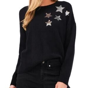 Cece black merino wool sweater with star sequins accent small